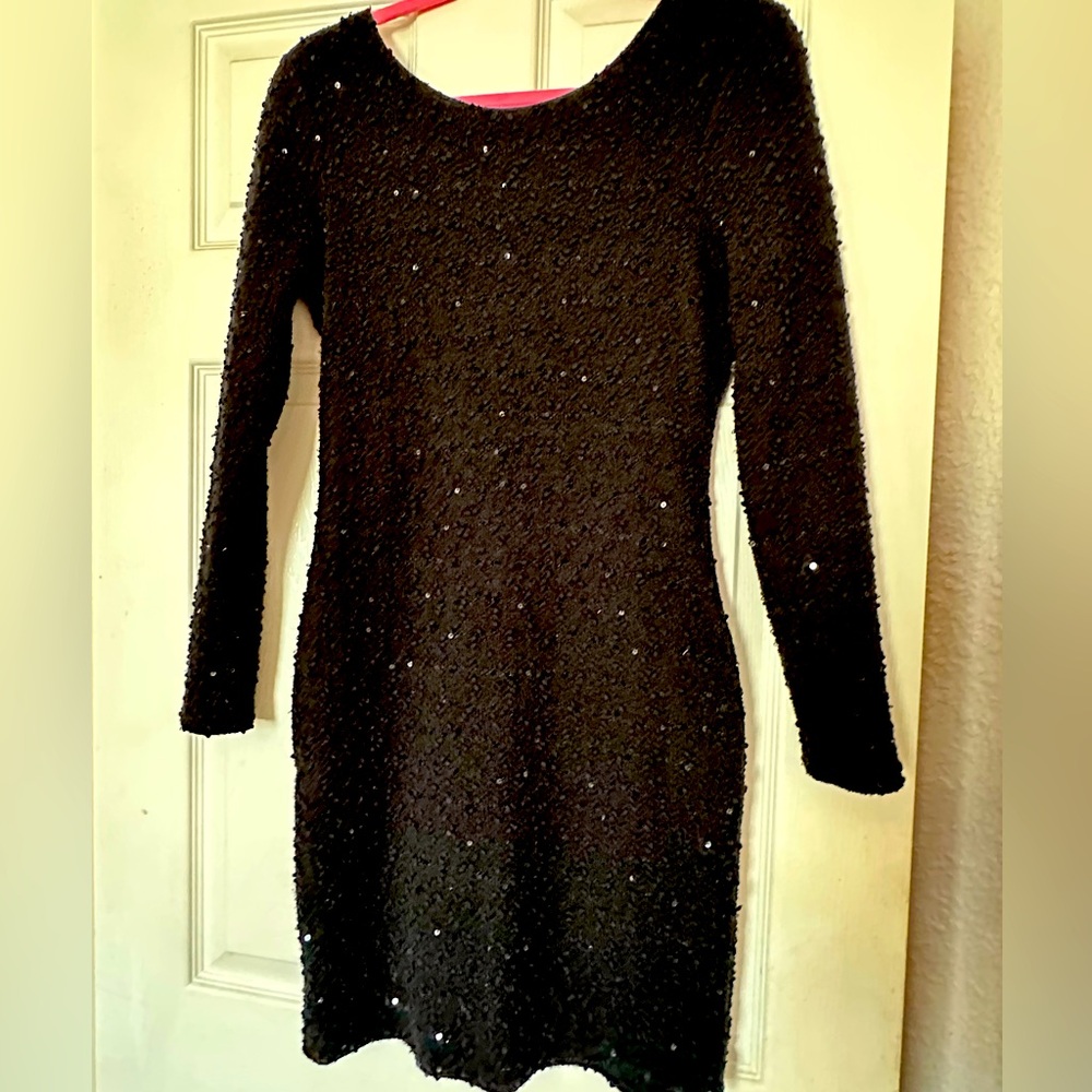 Jennifer Lopez Black Sequin Embellished Long Sleeve Dress